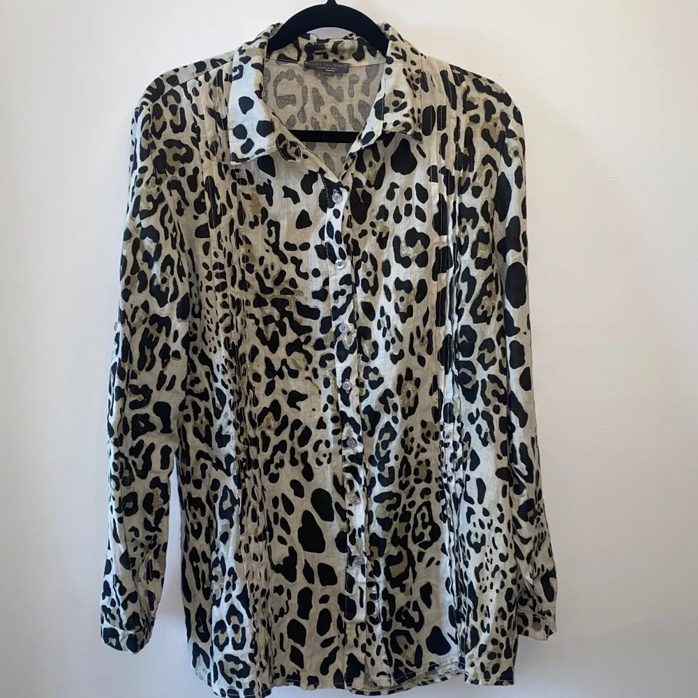 100% Linen Made in Italy Animal Print long sleeve tunic blouse - Picture 1 of 7